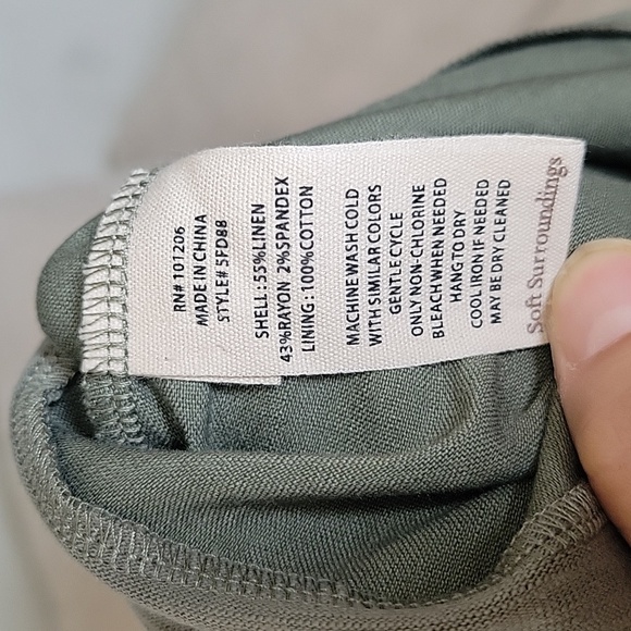 Soft Surrounding Dress Olive Green Linen Blend Midi Stretch Transitional 1X XLP - Picture 15 of 16